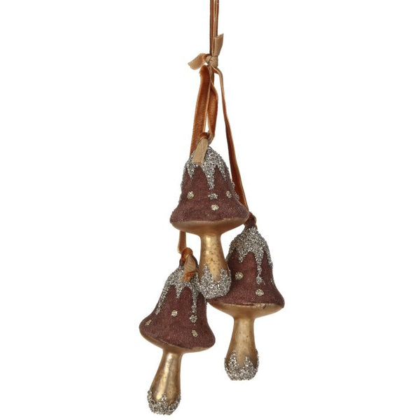6.5" Triple Glass Acorn  Mushroom Ornament
