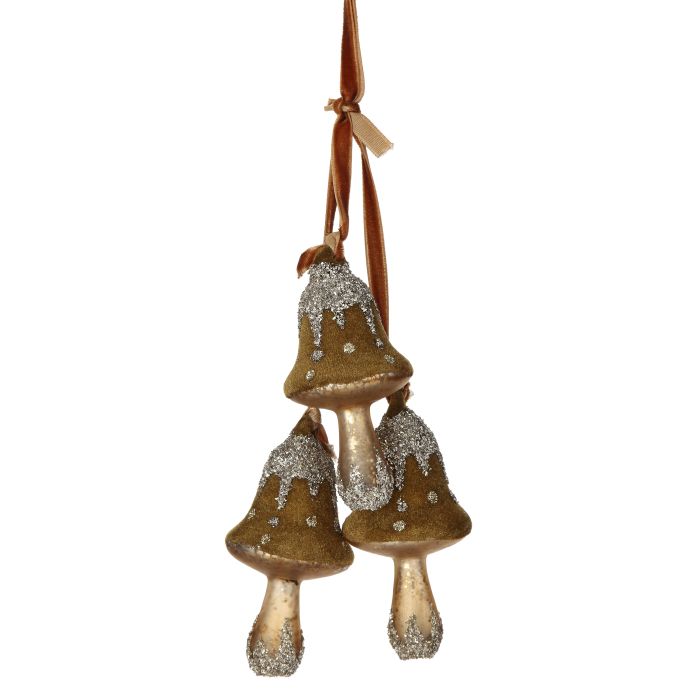 6.5" Triple Glass Aged Moss Mushroom Ornament