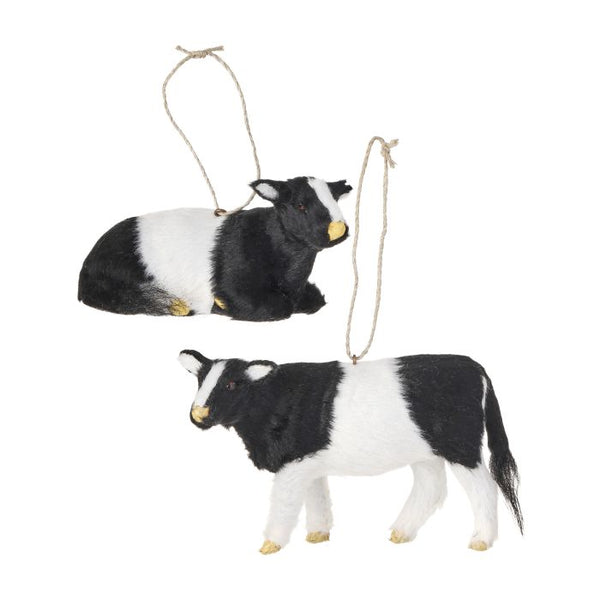5" Faux Fir Cow Ornament - Set of 2