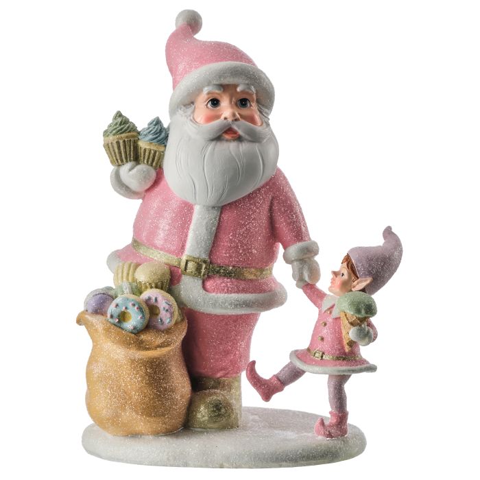 8" Resin Santa w/ Child and Candy