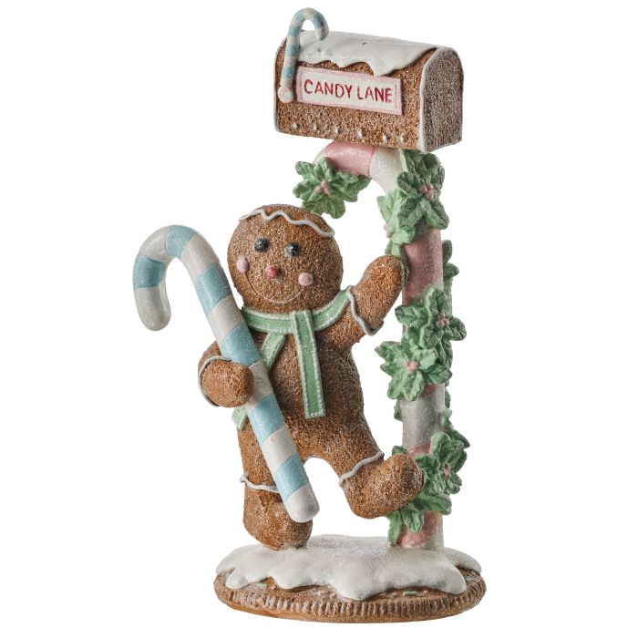 10" Resin Gingerbread Man with Mail Box