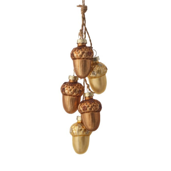 7" Glass w/ Jute Acorn Drop X5 Ornament