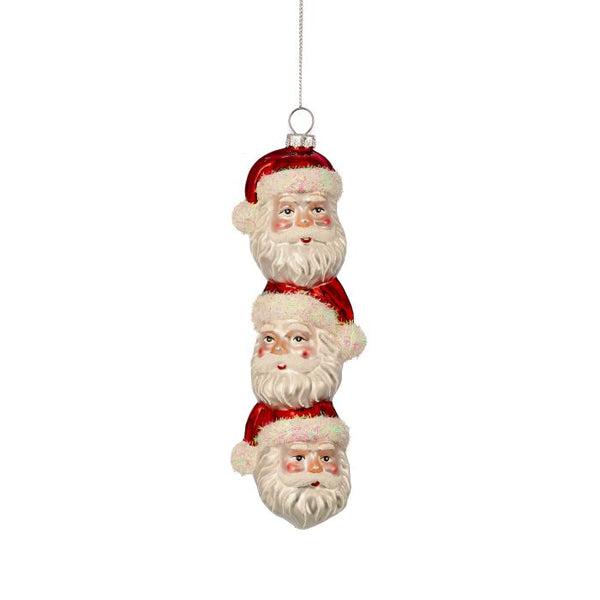 7.5" Glass Triple Santa Ornament