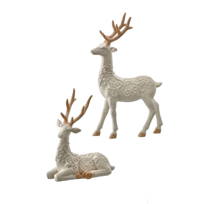 9.5-13.5" Resin Gingerbread Deer Set Laying/Standing - Set of 2