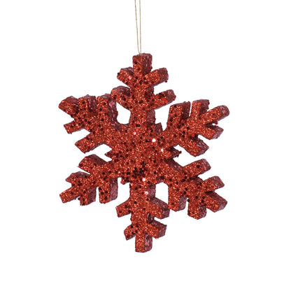 4" Outdoor Glitter Snowflake Ornament - Red Red- 8" — view 1