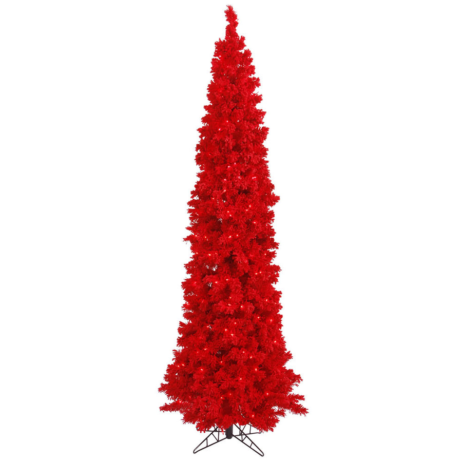 5.5' Designer Flocked Christmas Tree - Red - Prelit Red- 150 Red Lights- 5.5' X 22"