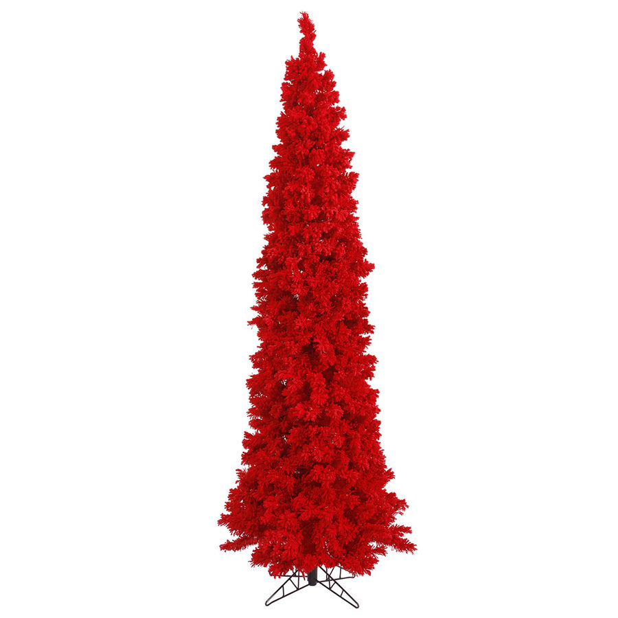 7.5' Designer Flocked Christmas Tree - Red - Unlit Red- Unlit- 7.5' X 35"