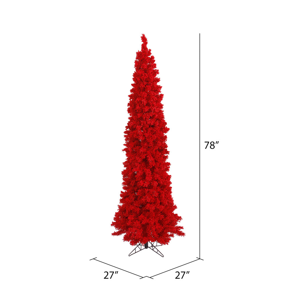 9' Designer Flocked Christmas Tree - Red - Unlit Red- Unlit- 9' X 43" — view 2