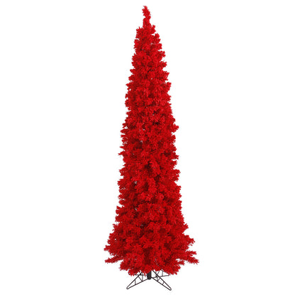 9' Designer Flocked Christmas Tree - Red - Unlit Red- Unlit- 9' X 43" — view 1