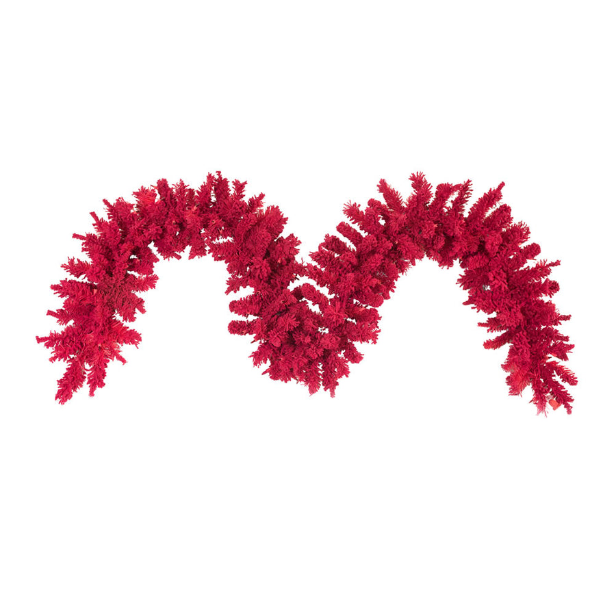9' x 14" Red Designer Flocked Garland - Unlit Red- Unlit