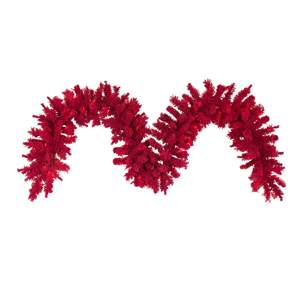 Designer Flocked Garland - Red and Lime Green - 9' x 14"