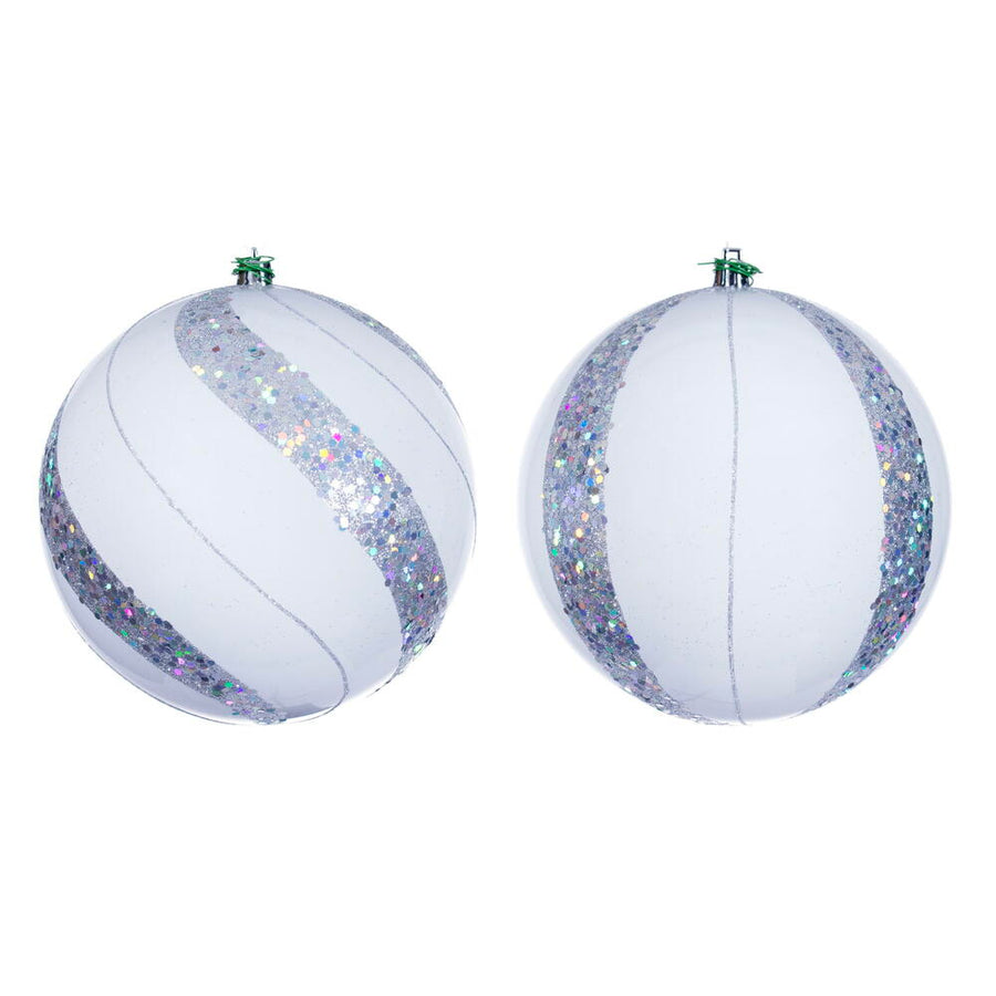 10" White Pearl Sequin Ball Ornament - Sequin - Set of 4 6" (Set of 4)- Sequin