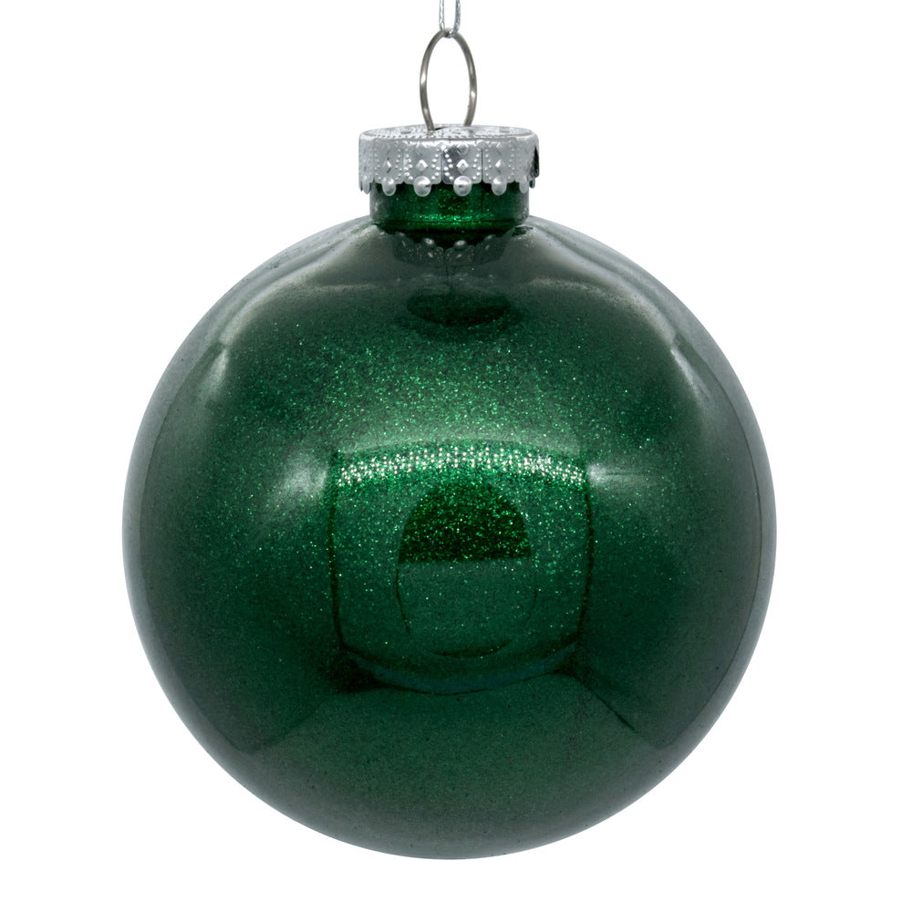 4" Glitter Clear Ball Ornament - Emerald - Set of 4 Emerald — view 3