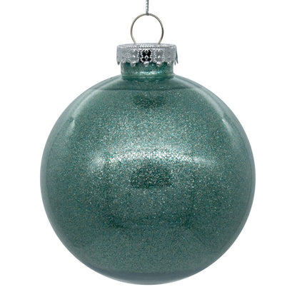 3" Glitter Clear Ball Ornament - Frosty Mint - Set of 12 Frosty Mint — view 3