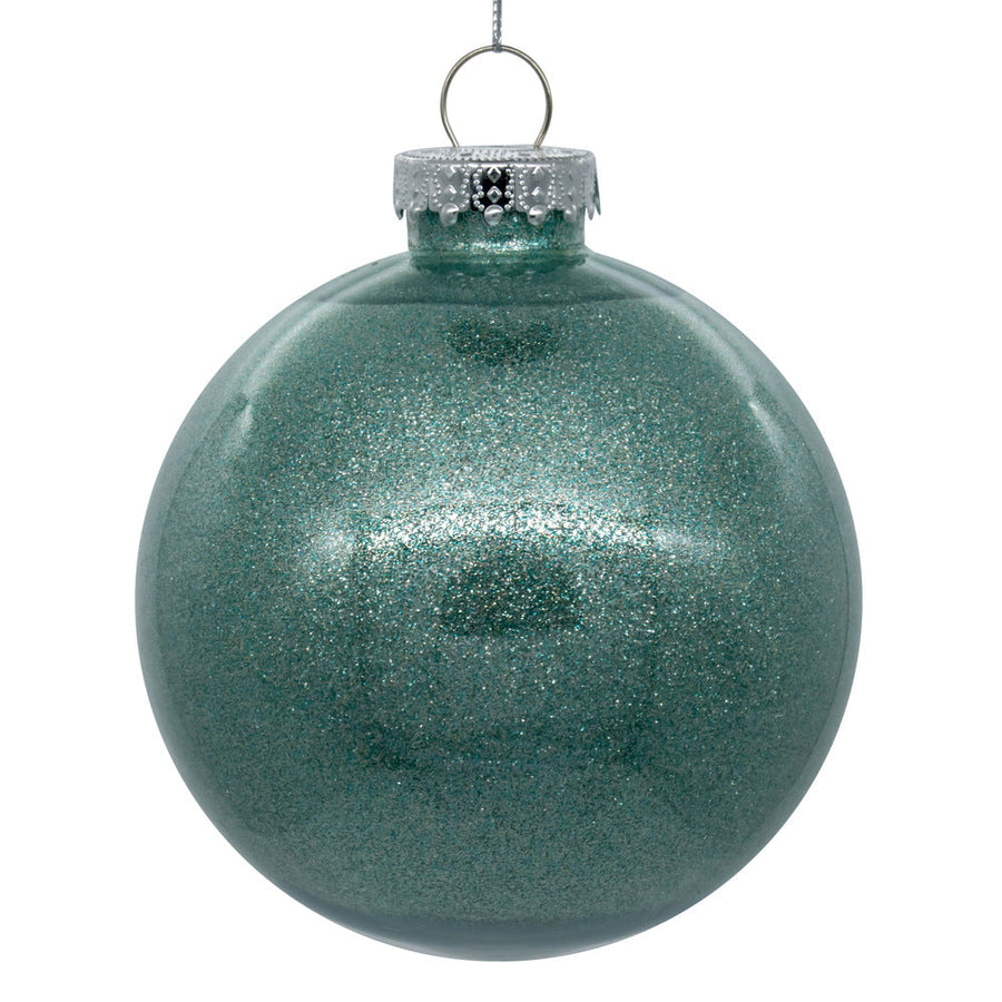 3" Glitter Clear Ball Ornament - Frosty Mint - Set of 12