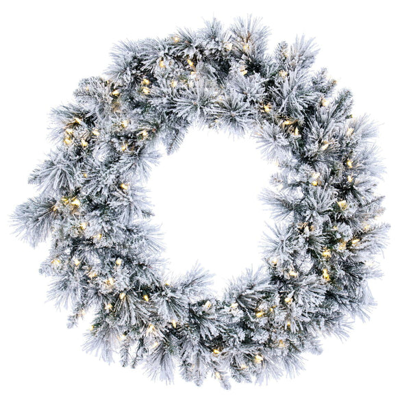 Flocked Jackson Wreath with Warm white LED Lights Wreath – 30in to 36in