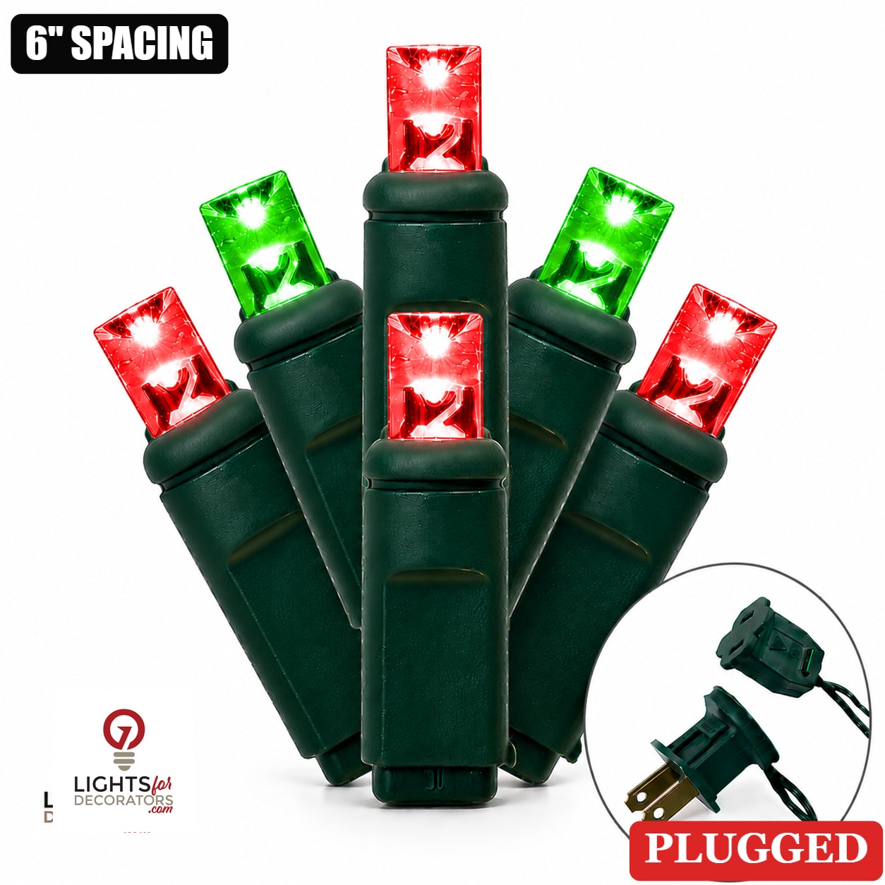 5MM 50L Light Set BALLED - 6" Green Cord - RED/GREEN Red/Green - 70 Ct - 4" - Green