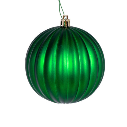 4" Matte Lined Ball Ornament - Green - Set of 6 Green — view 2