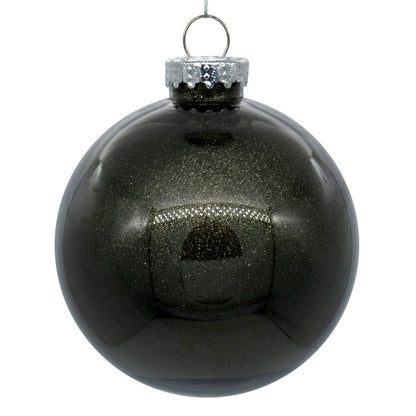 4" Glitter Clear Ball Ornament - Gunmetal - Set of 6 Gunmetal — view 3