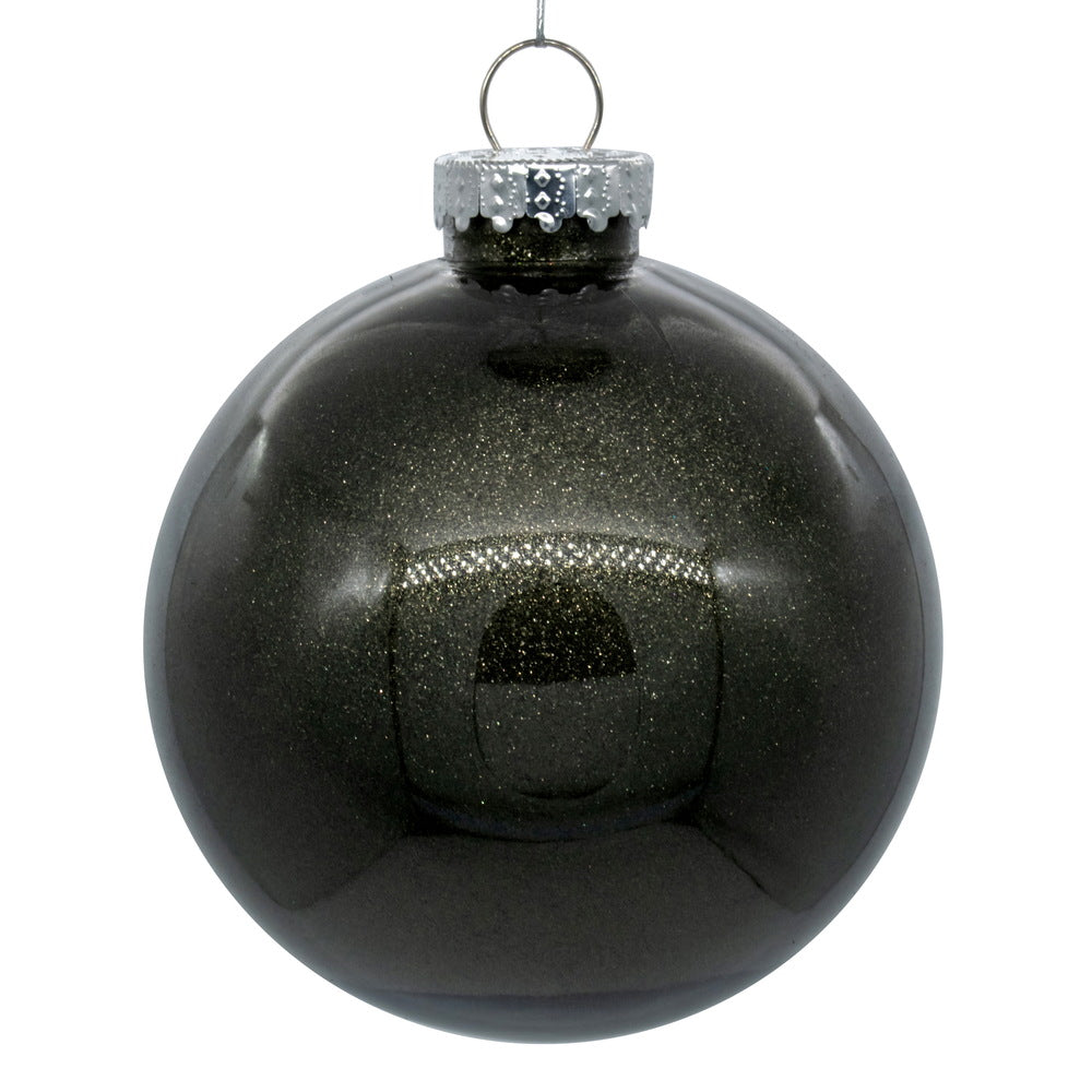 3" Glitter Clear Ball Ornament - Gunmetal - Set of 12 Gunmetal — view 1