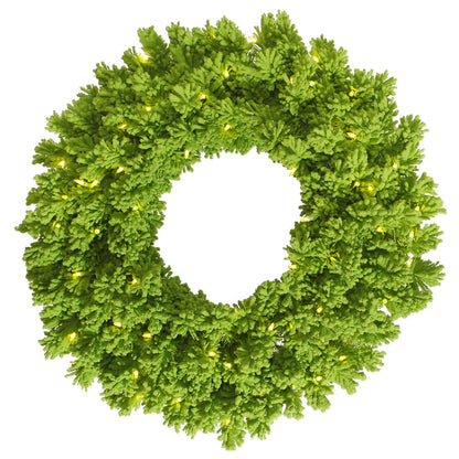30" Lime Green Designer Flocked Wreath - Prelit Lime Green- 30"- 100 Lime Lights — view 2