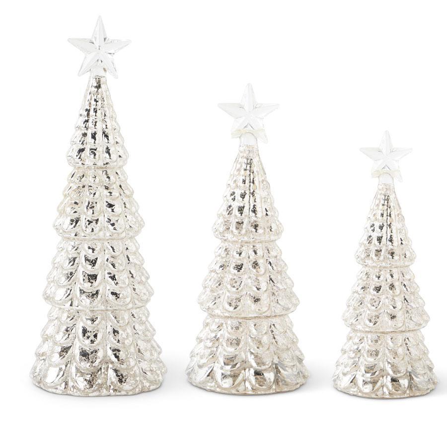 Mercury Glass Star Top LED Christmas Tree Set - Timer - Set of 3 — view 1