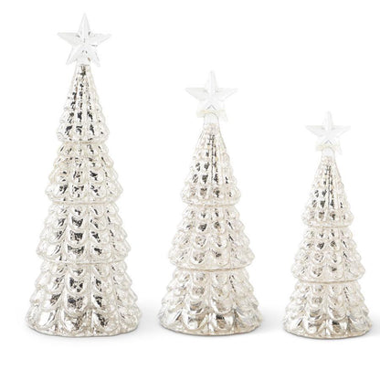 Mercury Glass Star Top LED Christmas Tree Set - Timer - Set of 3 — view 1