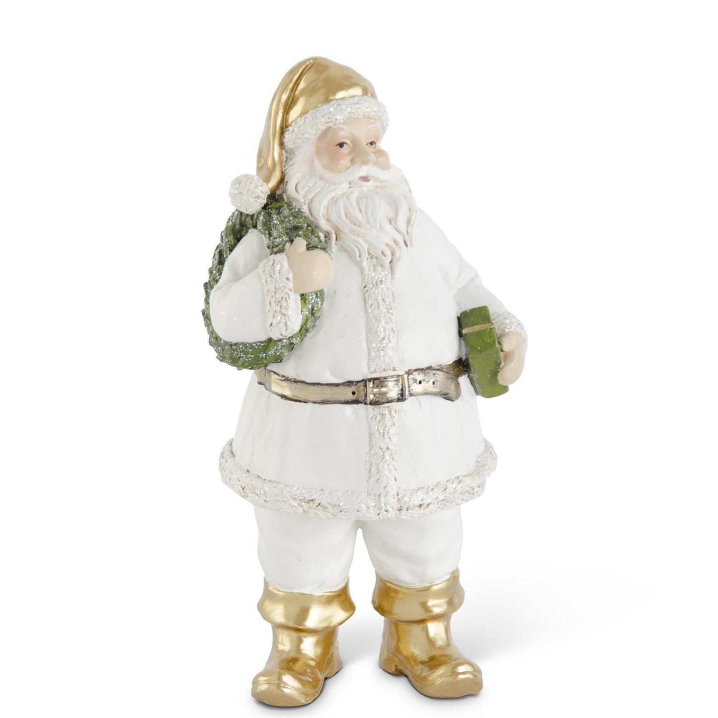 Santa with Wreath & Package - 9" - White/Gold — view 1
