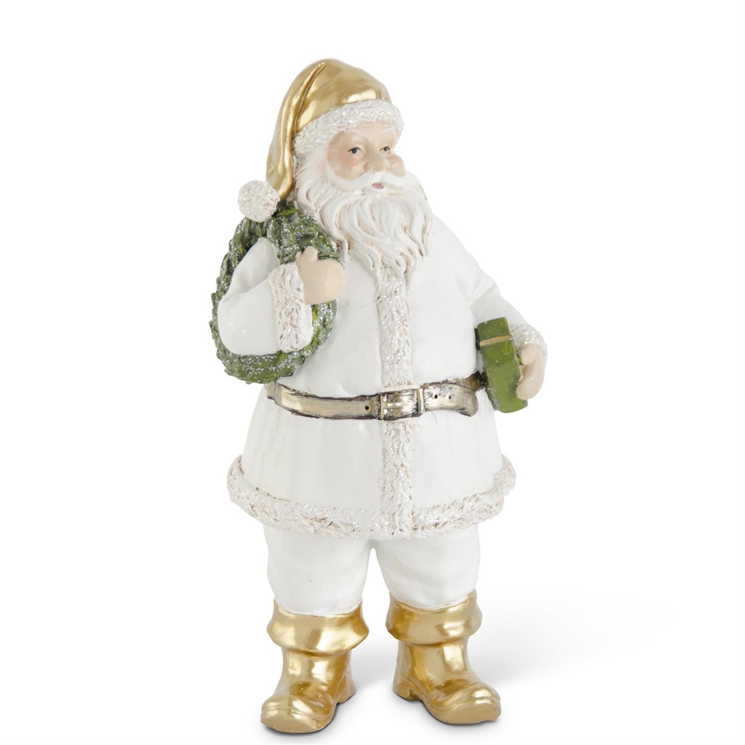 Santa with Wreath & Package - 9" - White/Gold — view 1