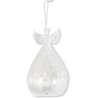 6.25 Inch Clear Glass Lattice Bead LED Angel Ornament