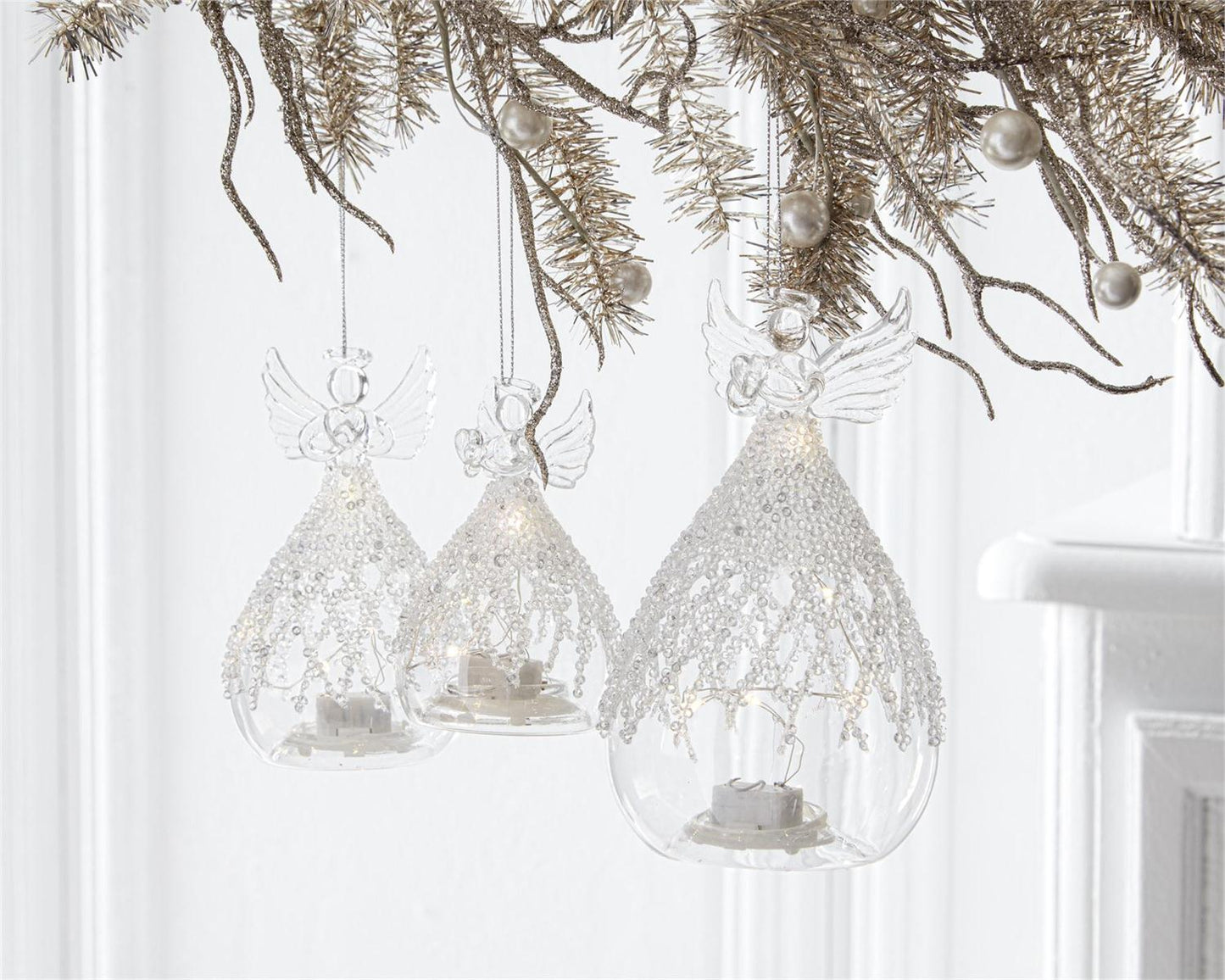 6.25" Clear Glass Beaded Angel Ornament — view 2