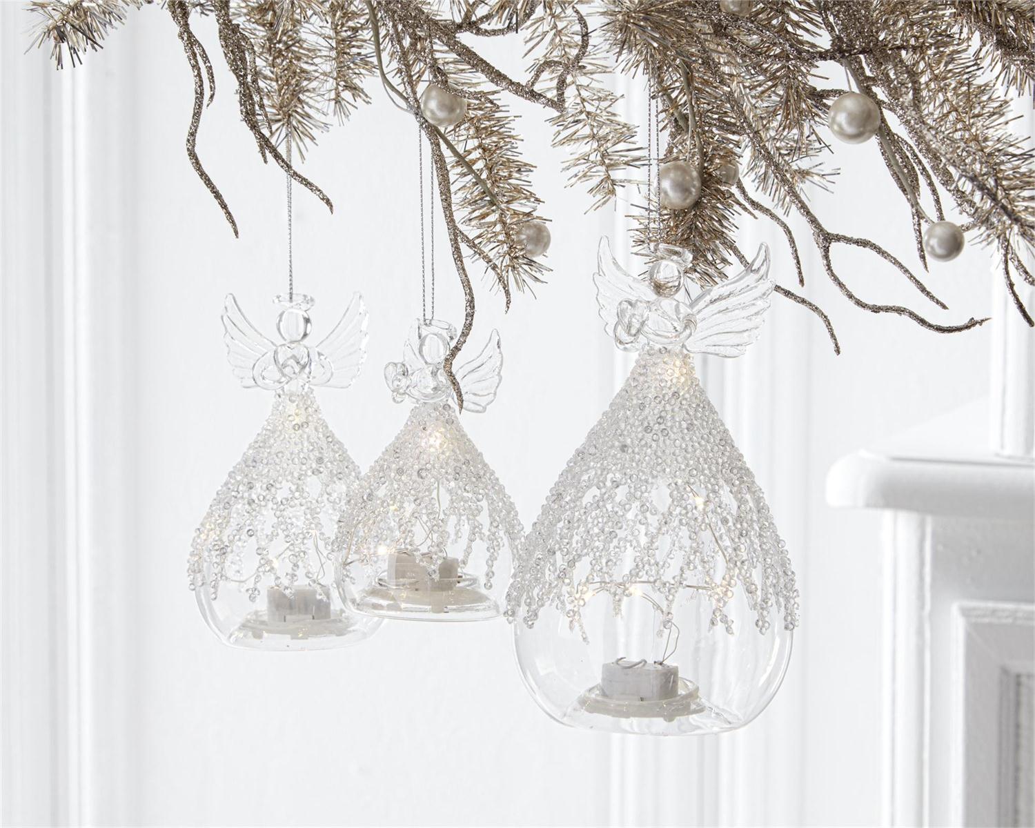 6.25" Clear Glass Beaded Angel Ornament — view 2