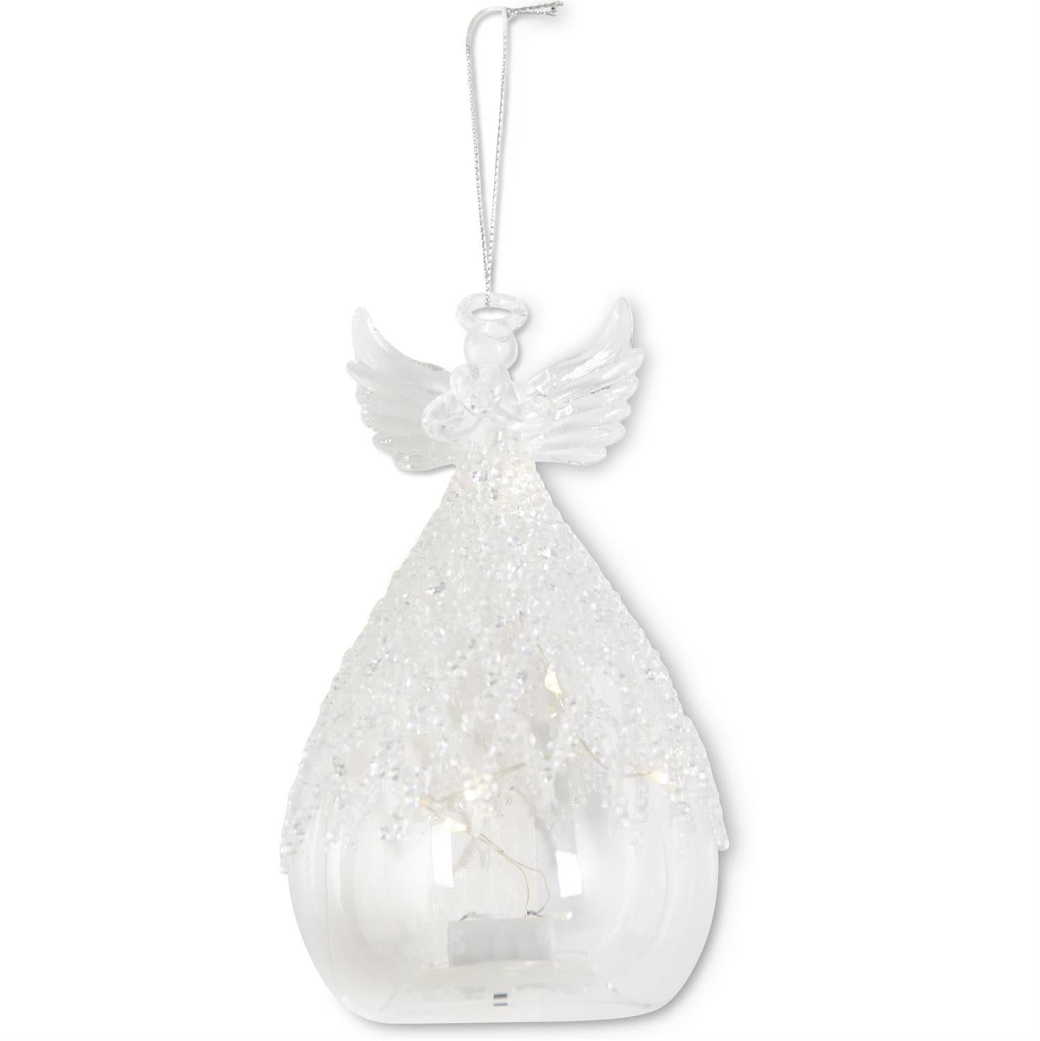 6.25" Clear Glass Beaded Angel Ornament — view 1