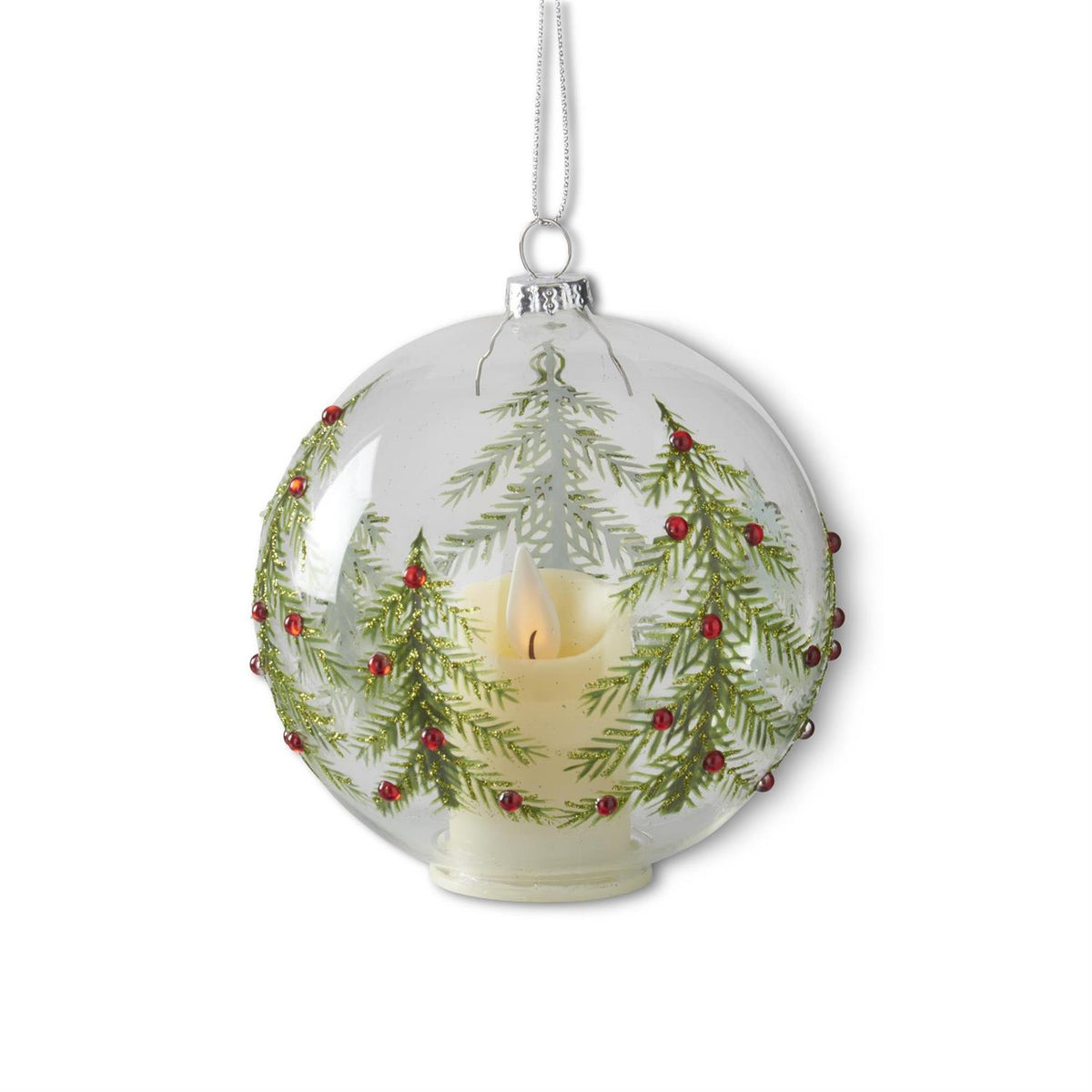 4.75 Inch Hand-painted Christmas Tree & Red Rhinestone Glass LED  Ornament