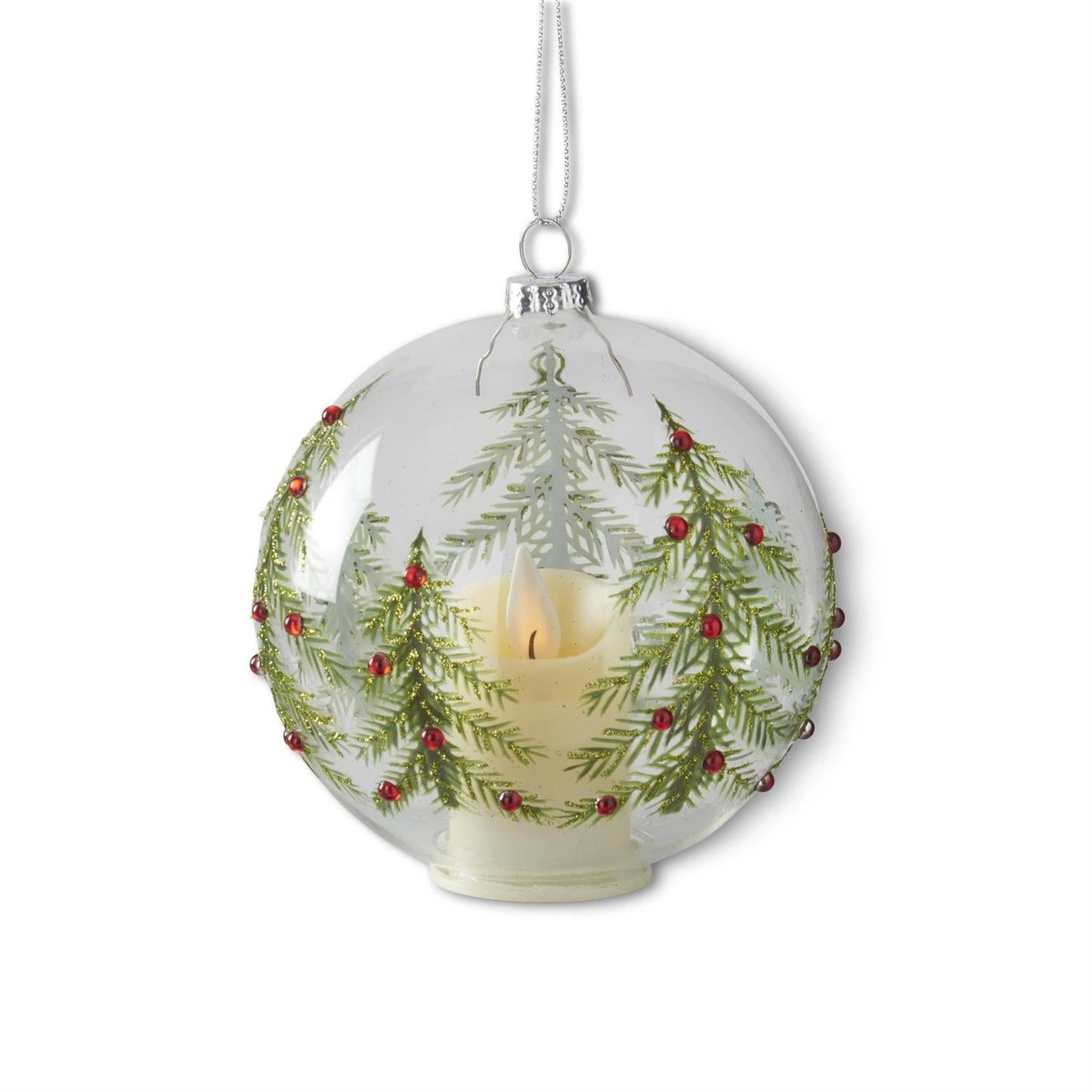 4.75" Hand-Painted Christmas Tree LED Glass Ornament — view 1