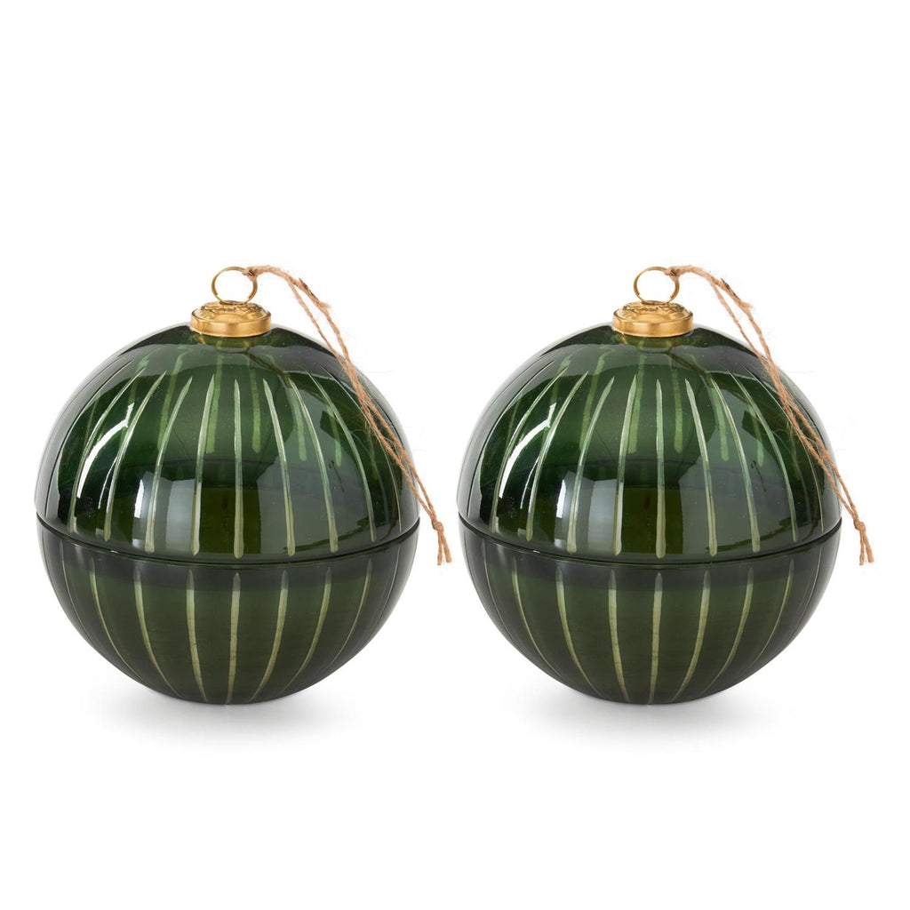 7 Inch Green Etched Glass Ornament Candle
