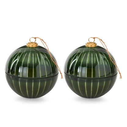 7 Inch Green Etched Glass Ornament Candle