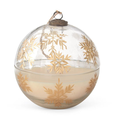 6.5 Inch Clear Etched Gold Snowflake Filled Ornament Candle
