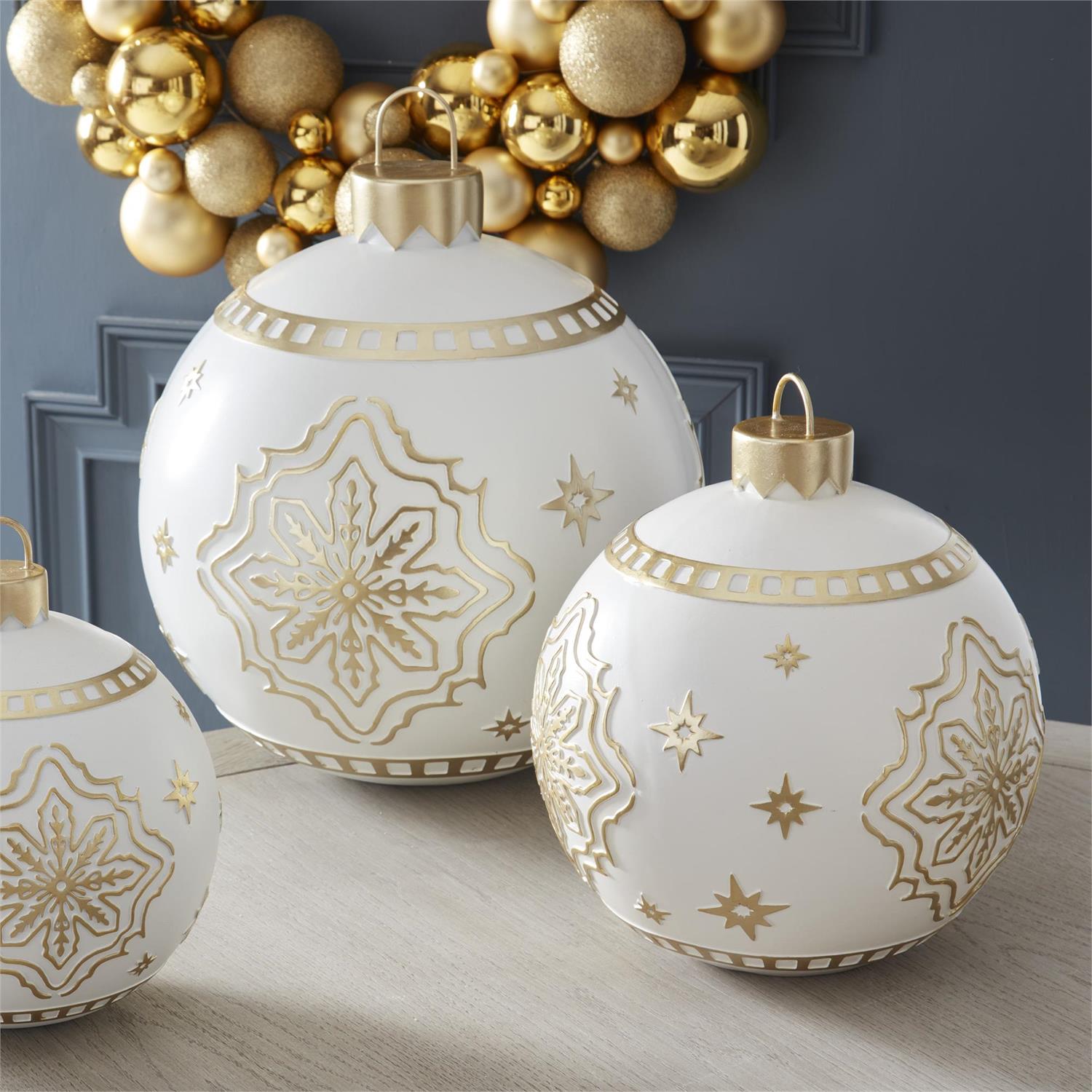 Decorative Ornament Set - 4" & 12" - White/Gold - Set of 2 — view 3