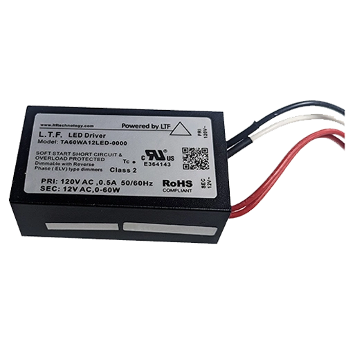 PVC 60W, 12V, Compact Transformer, Black, 2¼" W x 1¼"H x ¾" D