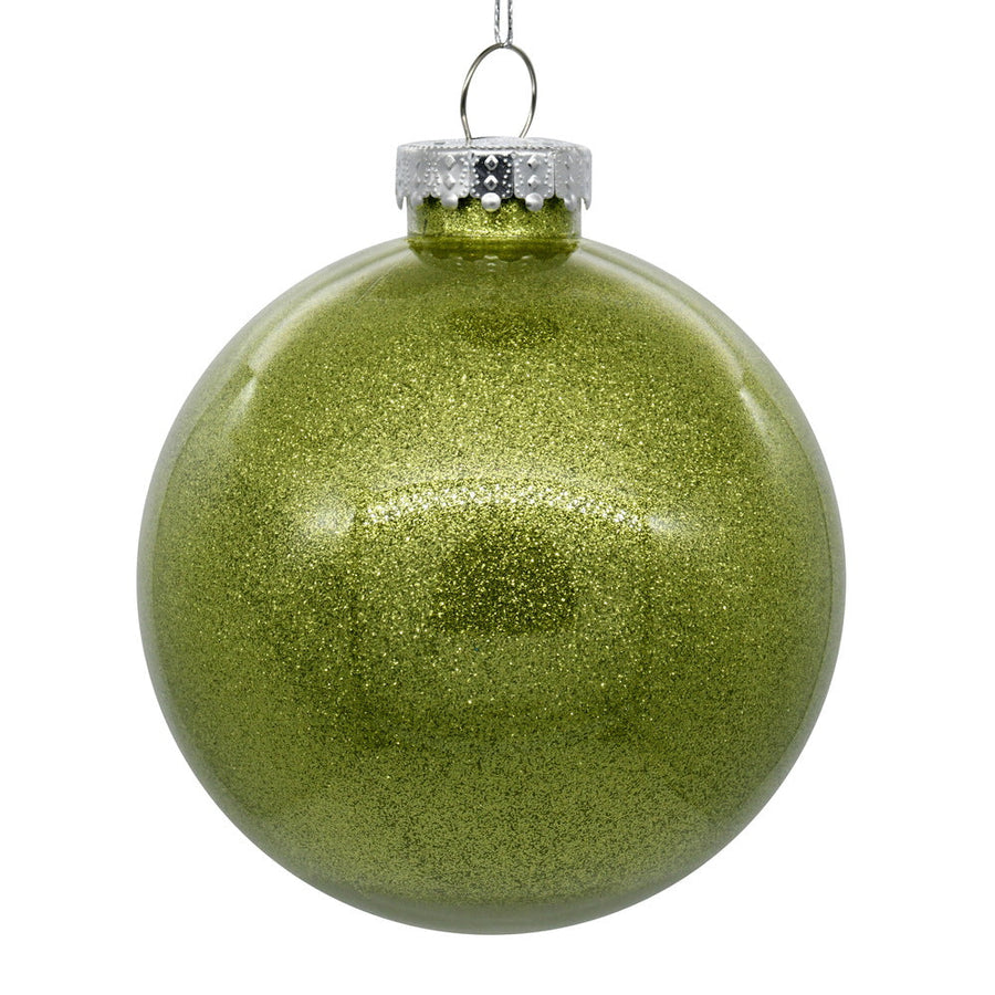 4" Glitter Clear Ball Ornament - Lime - Set of 6