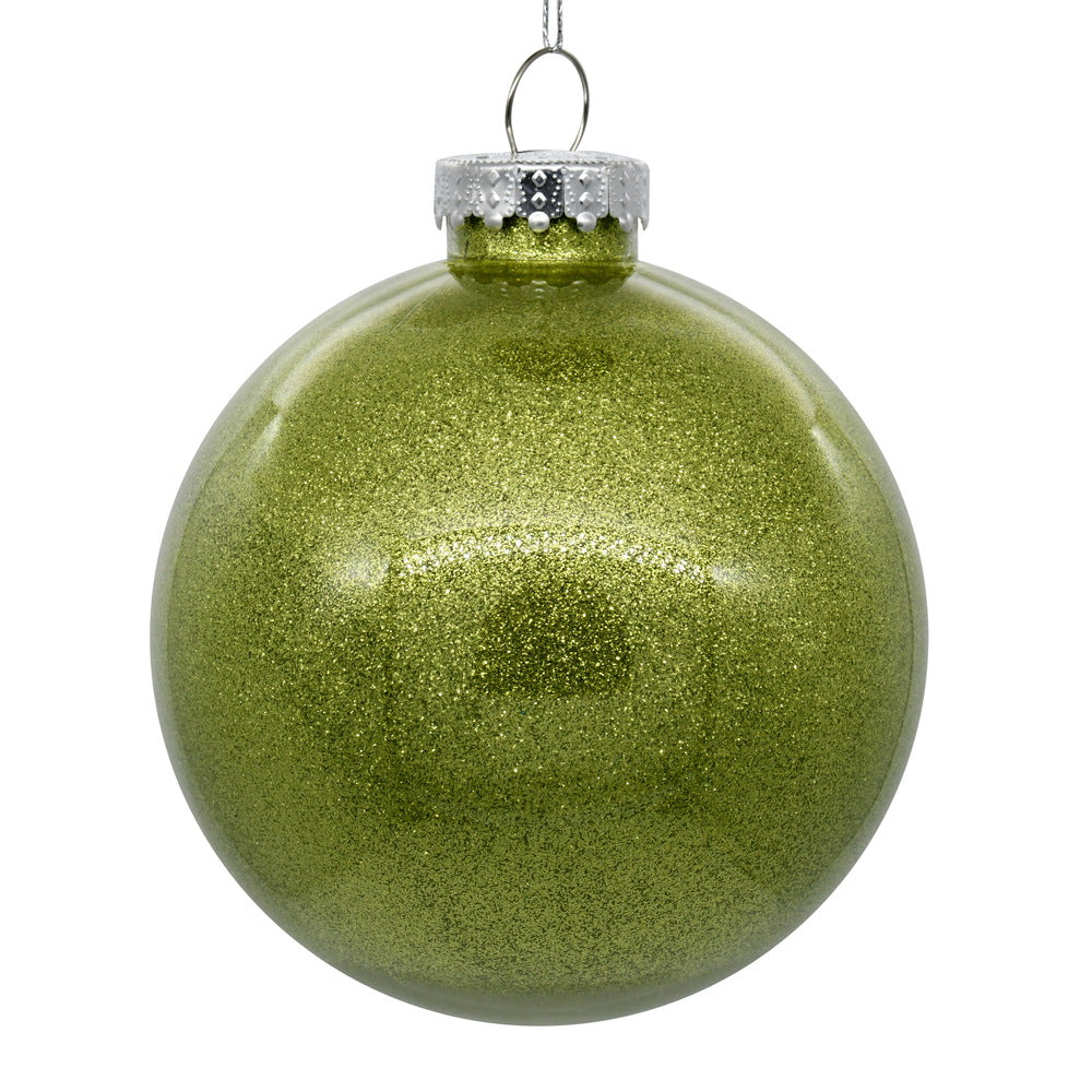4" Glitter Clear Ball Ornament - Lime - Set of 4 Lime — view 3