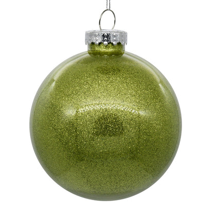 4" Glitter Clear Ball Ornament - Lime - Set of 4 Lime — view 3