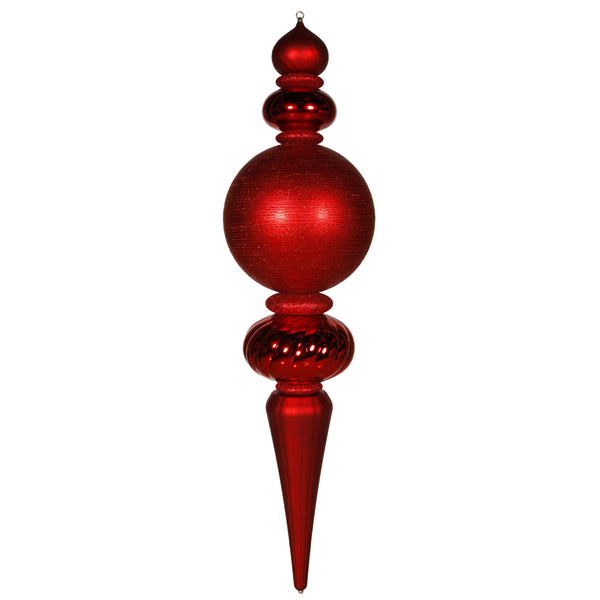 62" Red Finial Shiny Matte Glitter Ornament