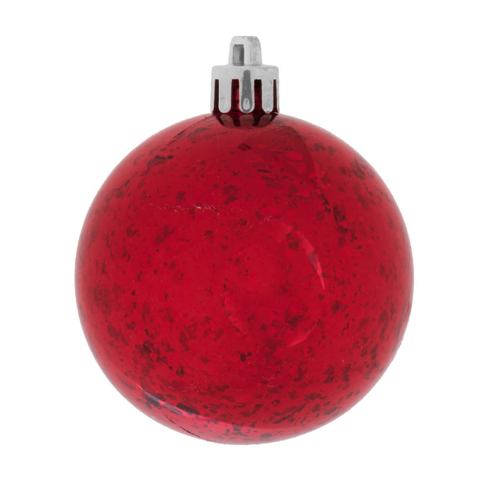 Bright red 4.75" Shiny Mercury Ball - Set of 4, perfect for holiday decor and festive celebrations.