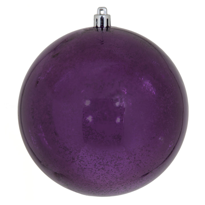Decorate your space with the 4.75" Shiny Mercury Ball - Set of 4, featuring a vibrant purple finish.