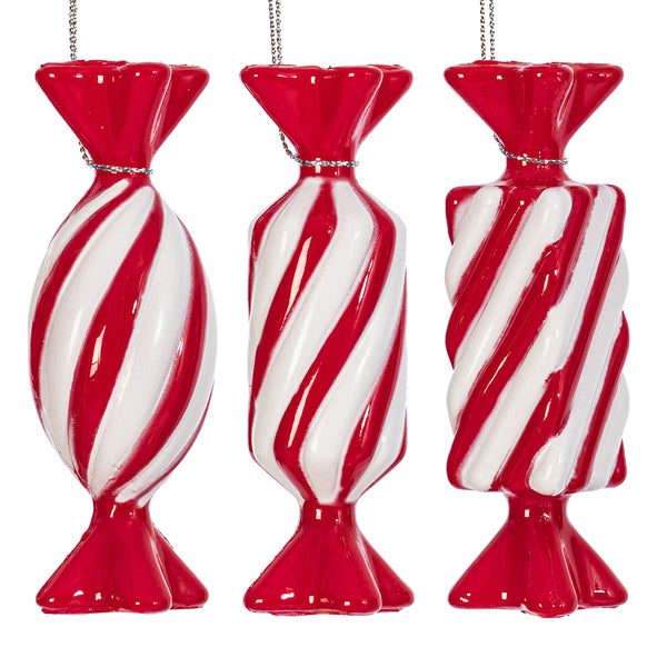 4" Red Swirl Enamel Candy Assorted Ornament  - Set of 6