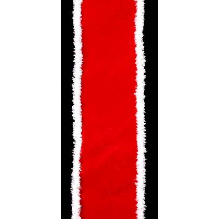10" Ribbon - Velvet Fuzzy Edge - 10 Yard Roll - Red/White — view 1