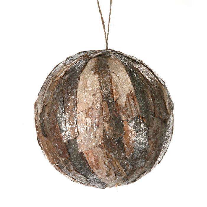 4" Frosted Natural Bark Ball Ornament — view 1
