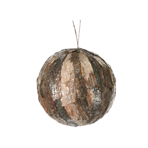 6" Frosted Natural Bark Ball Ornament